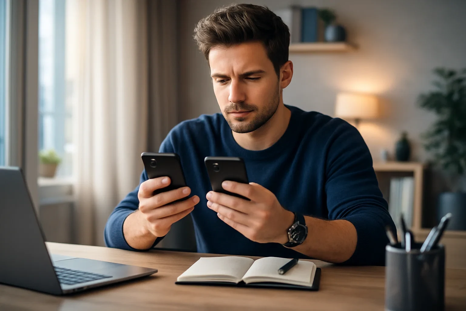 Pessoa a comparar duas aplicações de apostas em smartphones