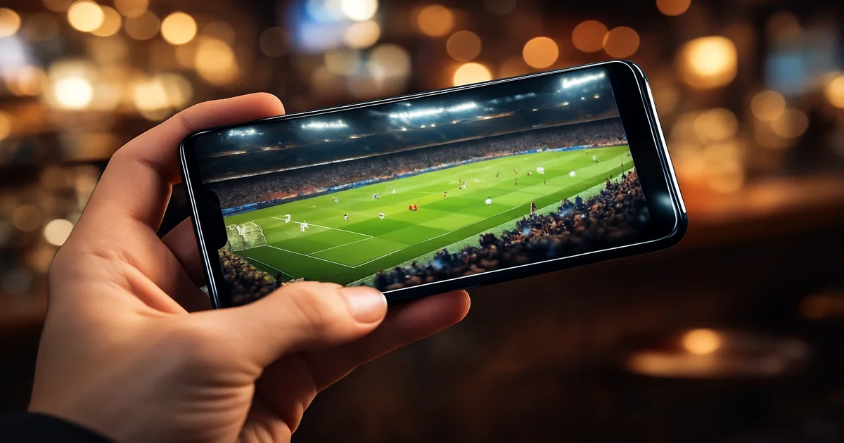 Smartphone a exibir jogo de futebol ao vivo para apostas móveis em Portugal