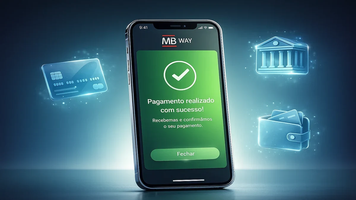 Smartphone com aplicação de pagamento MB Way e ícones de métodos de pagamento para apostas online