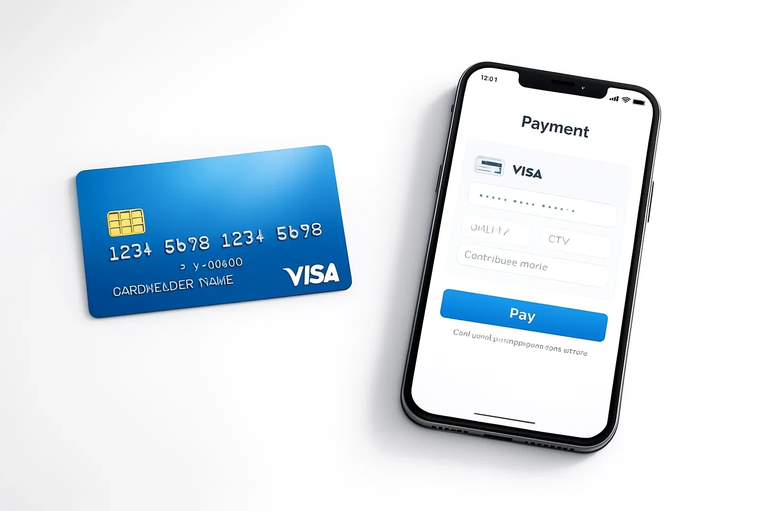 Cartão de crédito Visa junto a smartphone com aplicação de apostas aberta