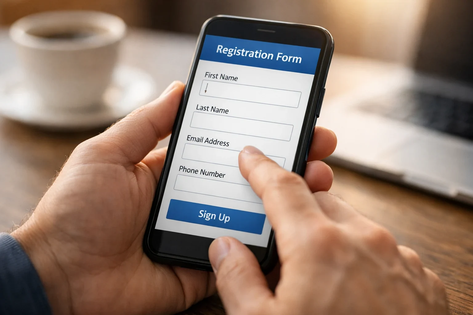 Pessoa a preencher formul&aacute;rio de registo em aplica&ccedil;&atilde;o de apostas no telem&oacute;vel